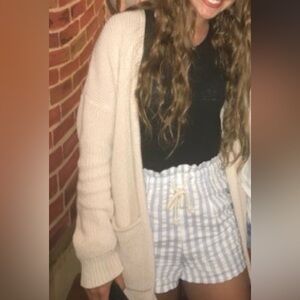 Urban Outfitters Light Blue Striped Linen High Waist Shorts